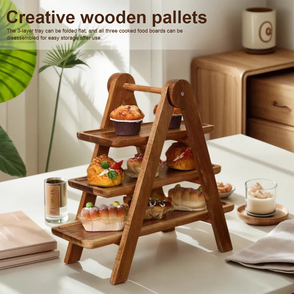 2Pcs Wooden Serving Platter Rectangular Foldable