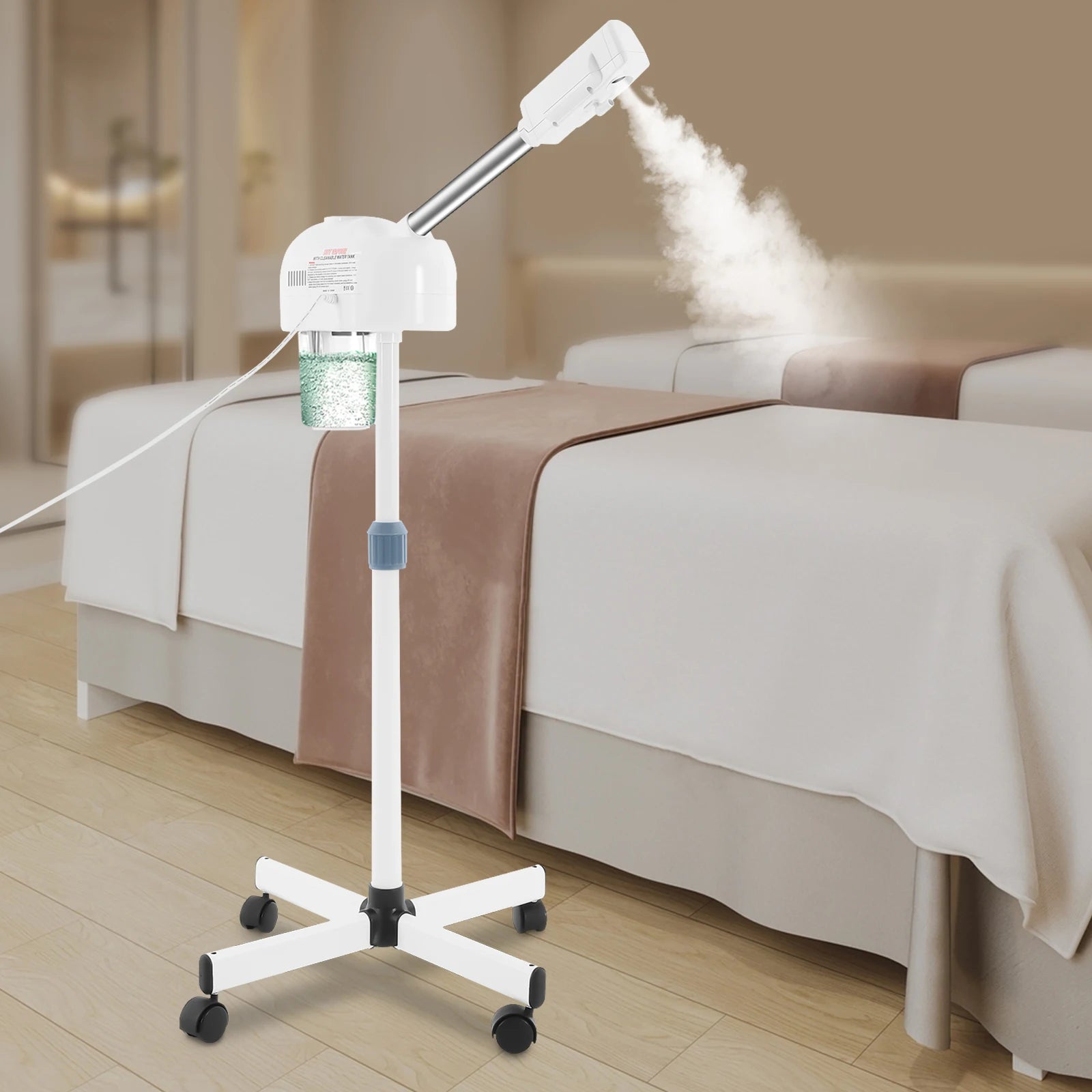 Professional Ozone Facial Steamer on Wheels, Adjustable Height, 360° Rotatable Nozzle, for Home and Salon