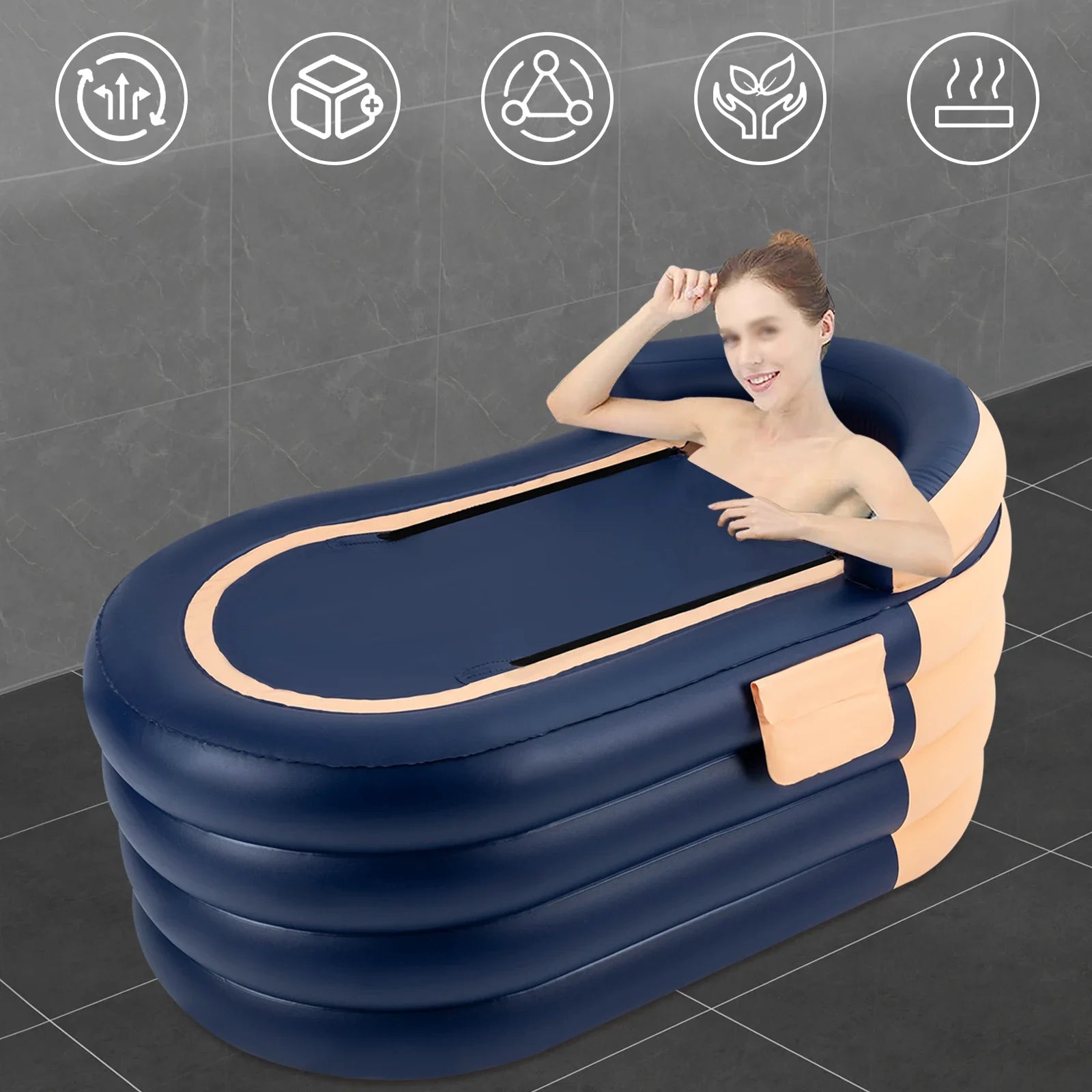 Portable Blow Up Hot Tub with Cover & Air Pump for Indoor Outdoor Spa Relaxation Large Soaking Tub for Adults