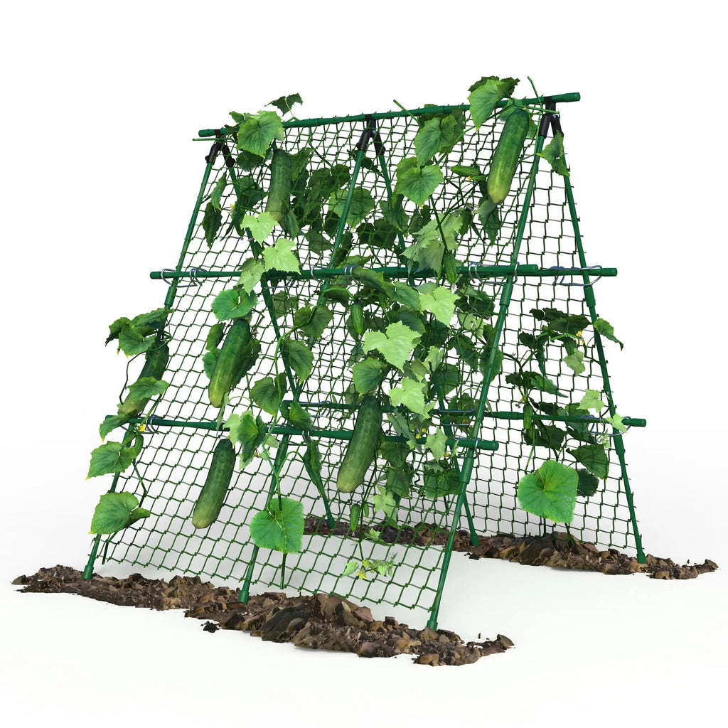 4x4 ft Metal A-Frame Garden Trellis with Netting, Outdoor Support for Climbing Vegetables Tomatoes Cucumbers