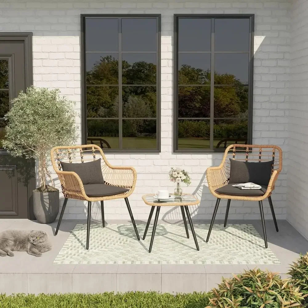 3 Pieces Patio Bistro Set, Wicker Chair Sets