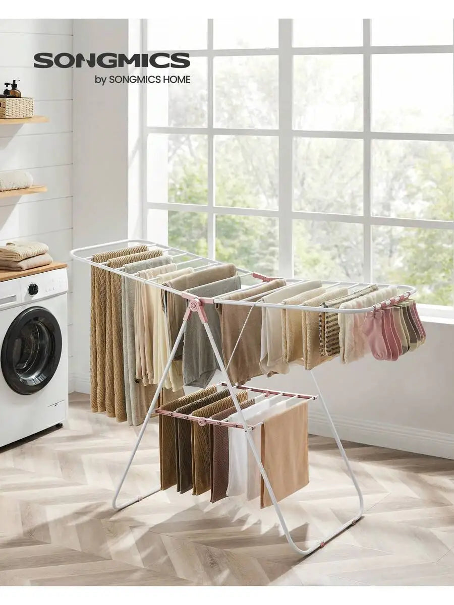 Free-Standing Metal Clothes Drying Rack With Sock Clips Foldable Laundry Drying Rack Space-Saving Design Clothes Dryer