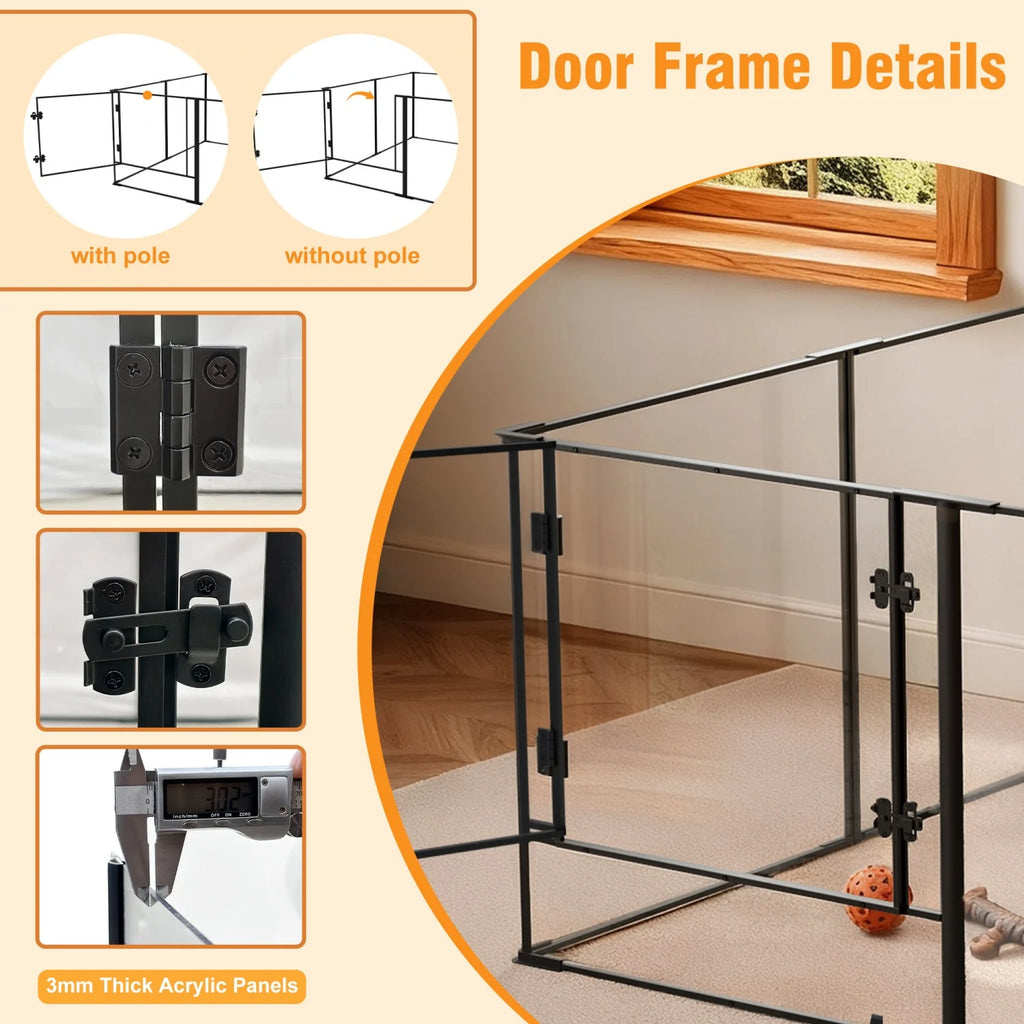 8 Panels Clear Acrylic Dog Playpen