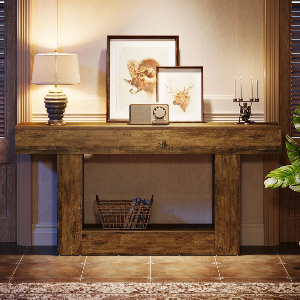 Farmhouse 2-Tier Entryway Table with U-Shaped Base.