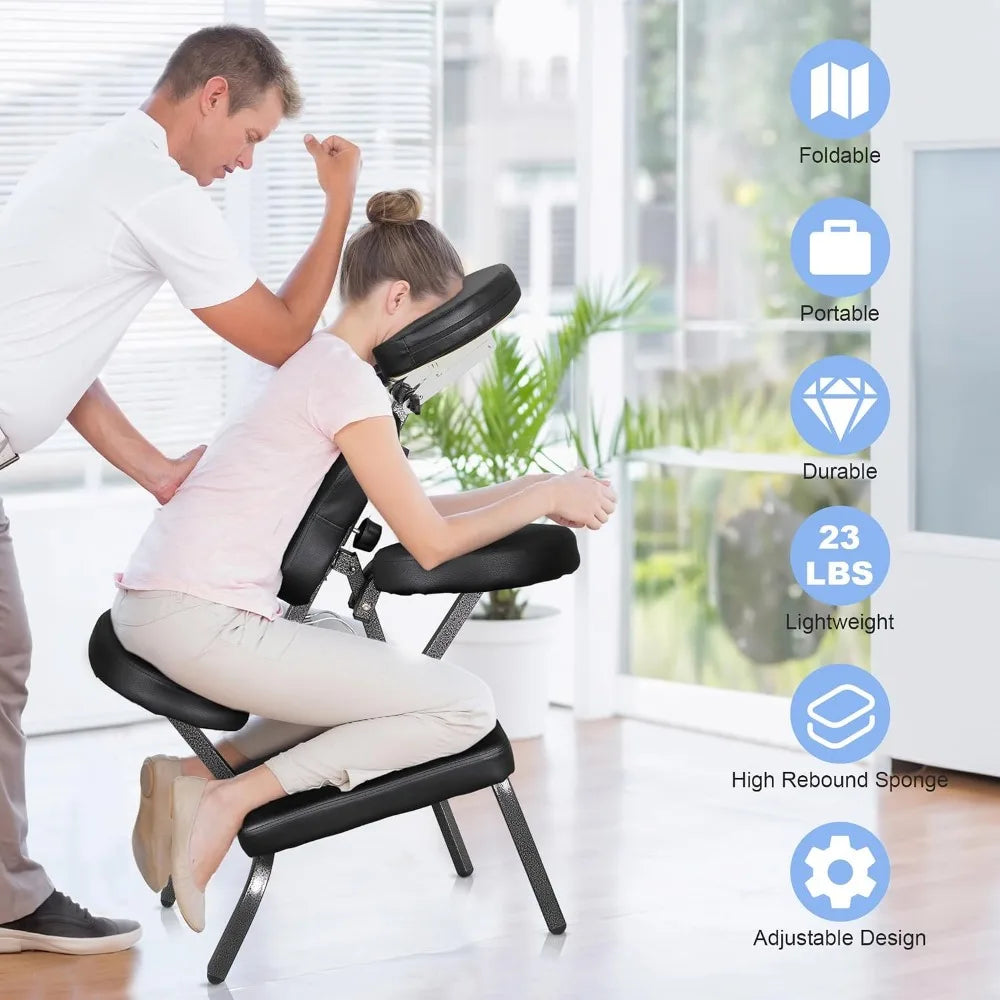 Foldable Massage Chair: Adjustable Face Cradle, High-Density Cushion for Travel, Tattoo, Spa - Carry Bag Included
