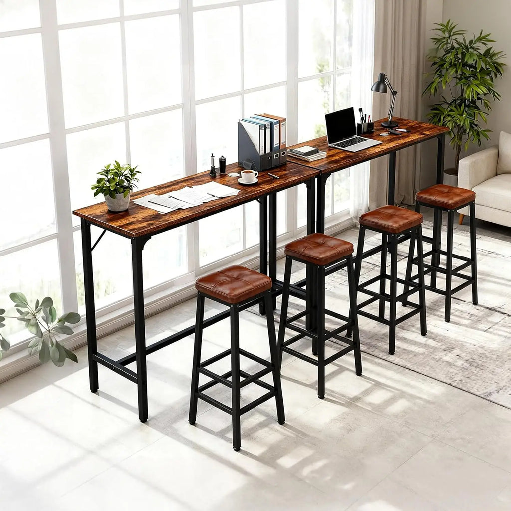 43” Rectangular High Top Counter Height Bar Table with Sturdy Metal Legs, for Small Space