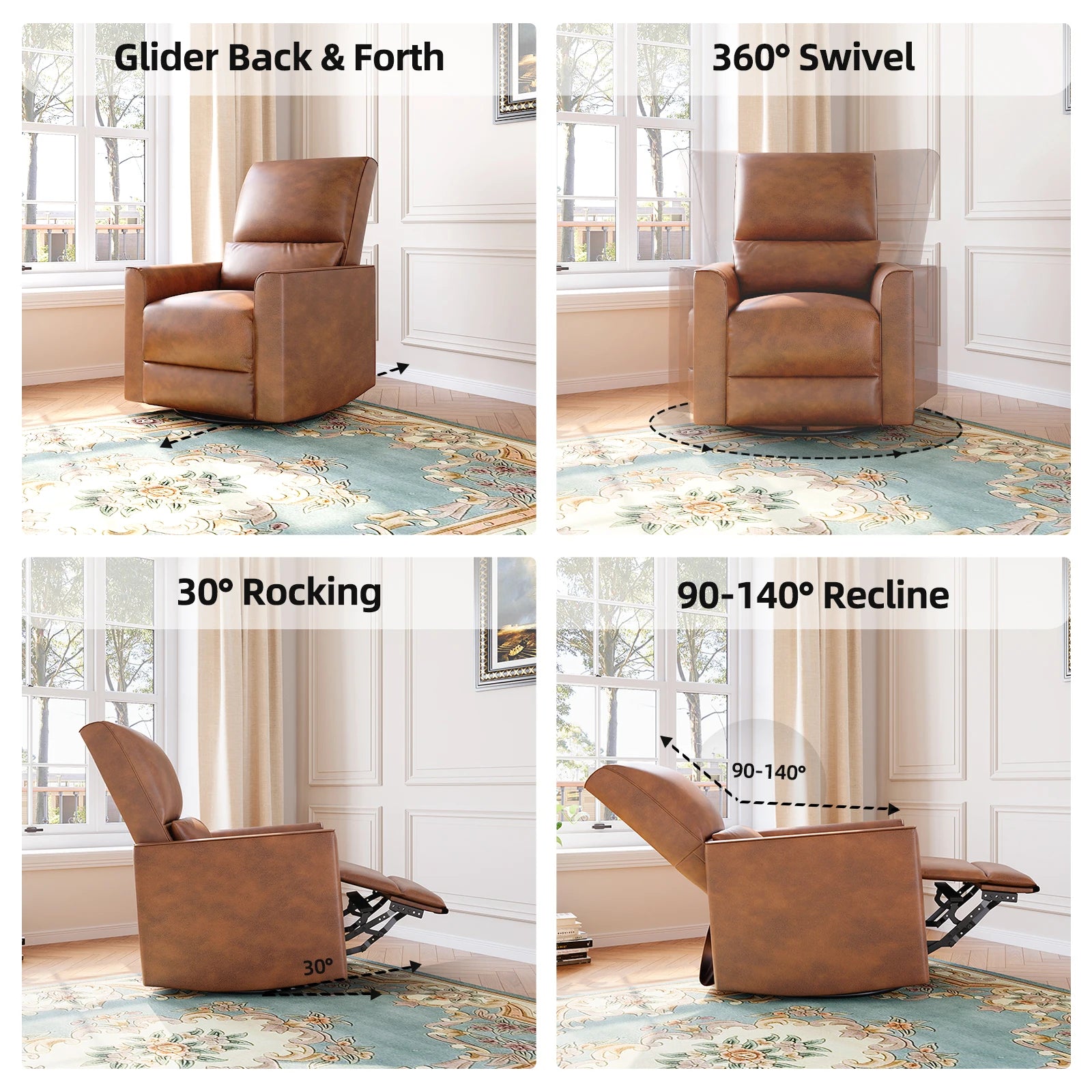 Rocker Recliner Glider Deep Seat , Leather Sofa Chair with high Backrest for Living Room, Bedroom