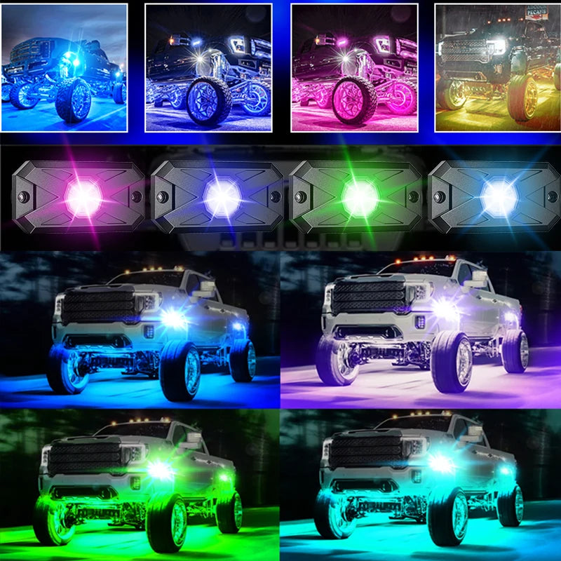 Underglow Rock Lights 8 /12 Pods Led Multi Color App Remote Control  Music Mode  Well For Pickup ATV RZR UTV Chassis Light