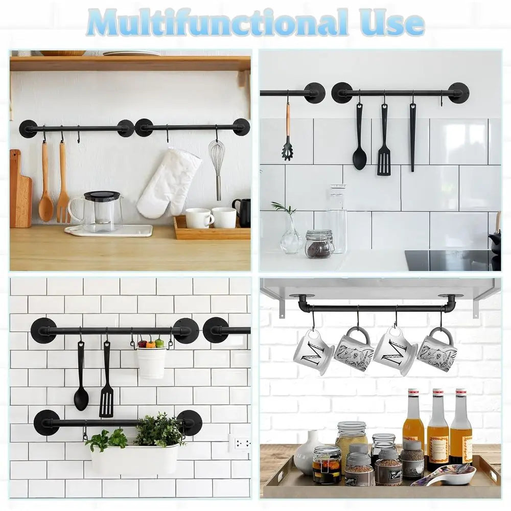 Wall Mounted Pot Pan Rack Set with 21 Industrial Style Utensil Holder and 10 S Hooks for Kitchen Storage
