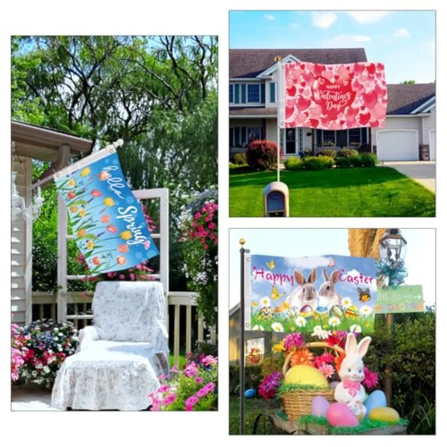 Seasonal Garden Flags Set of 12-3x5 ft Large Outdoor Yard Flags for All Seasons, Fall, Winter, Halloween, and Christmas - Holid