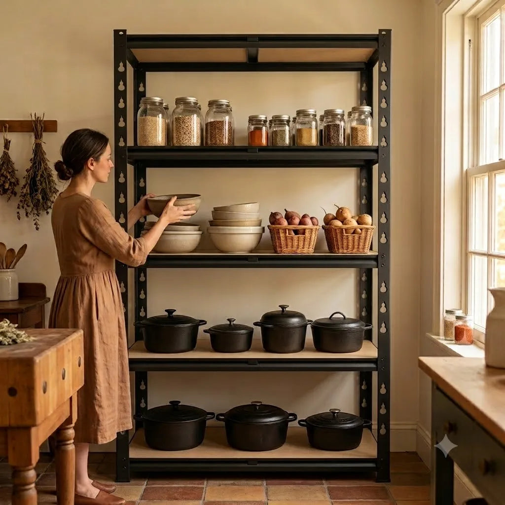 Heavy Duty Storage Rack, Adjustable Pantry Shelf Food Storage Organizer for Kitchen, Living Room Plant Stand & Display Rack, No-Tool Assembly