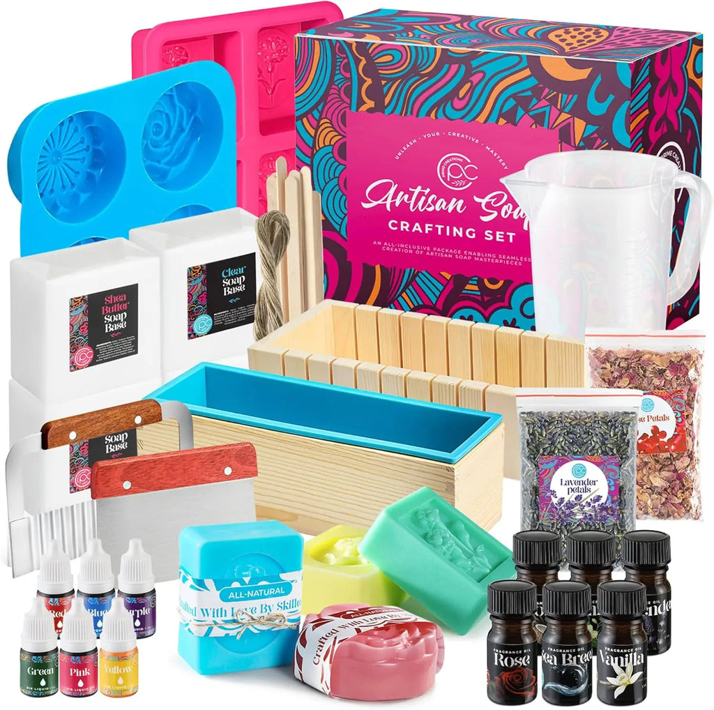 Soap Making Kit with Melt Pour Base Cutting Box Molds Fragrances for Adults Kids