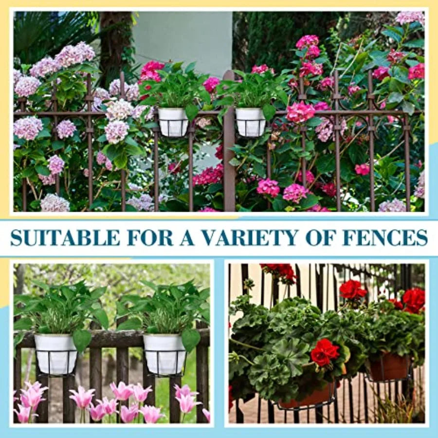 12 Pcs Hanging Railing Planters 6 Inch Flower Pot Holders Black Potted Stand Railing Planter Iron Rack Balcony Planter Baskets
