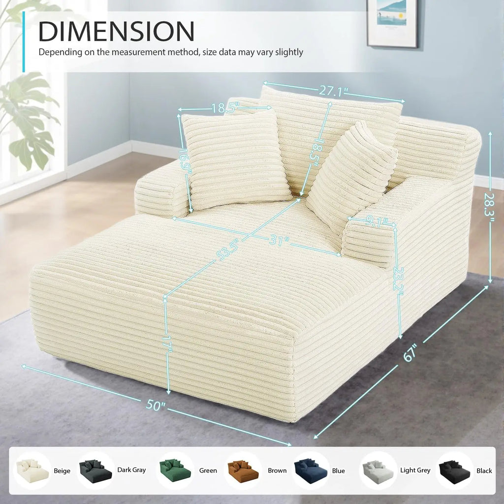 67 Inch Corduroy Upholstered Boneless Sofa Bed, Deep Seat Sleeper Couch Reading
