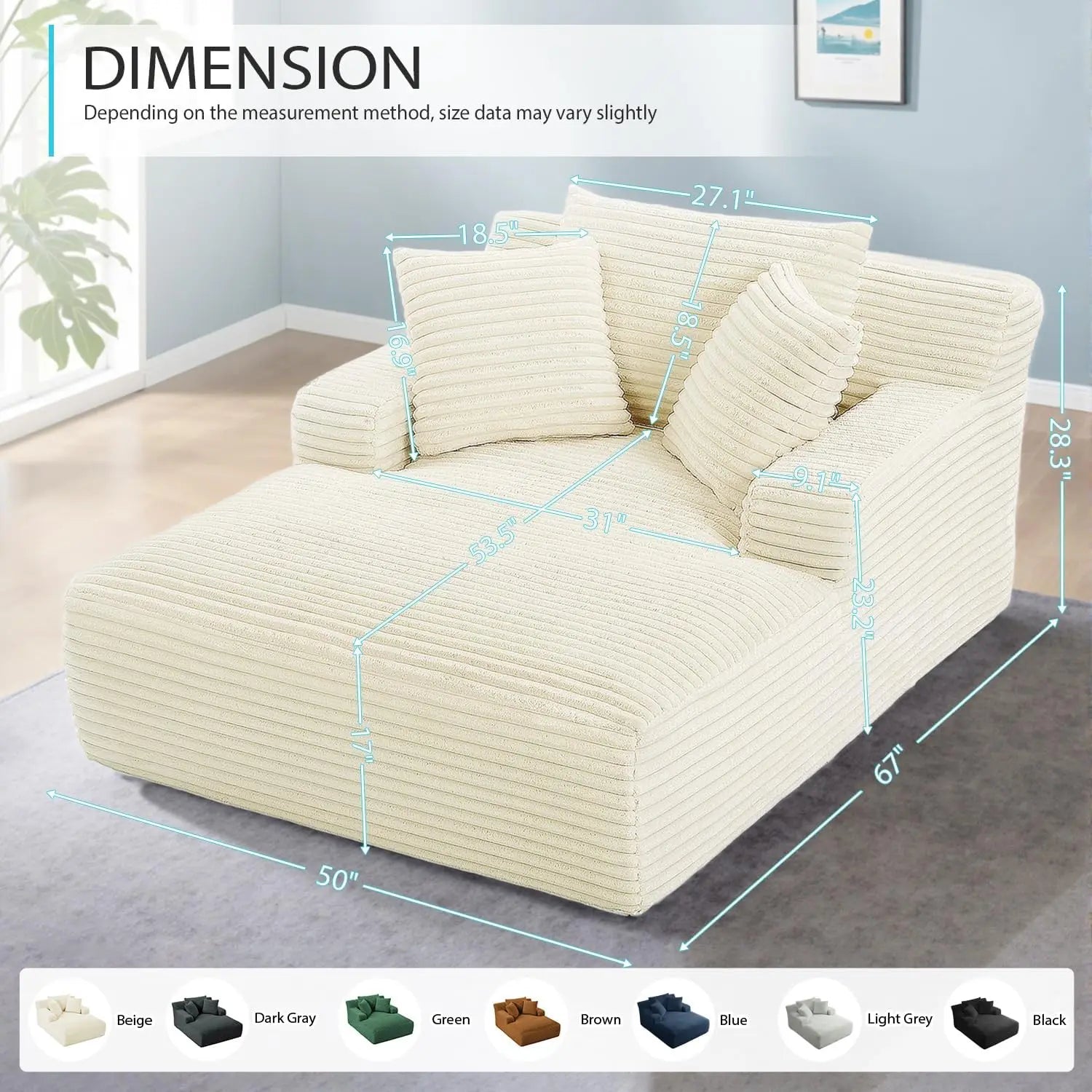 67 Inch Corduroy Upholstered Boneless Sofa Bed, Deep Seat Sleeper Couch Reading