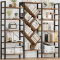 Triple 5 Tier Bookshelf, Large Wooden Bookcase with 17 Open Display Shelves, Modern Tree Book Shelf Metal Frame Tall Bookshelves