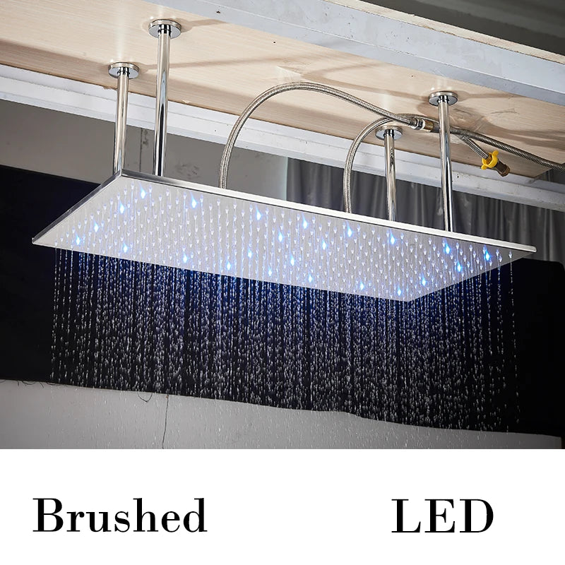 Nickel/Chrome/Black LED 40cm/80cm rectangular brass shower nozzle faucet bathroom accessories