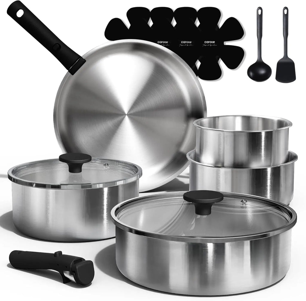 15pcs Induction Kitchen Cookware Sets with Removable Handle
