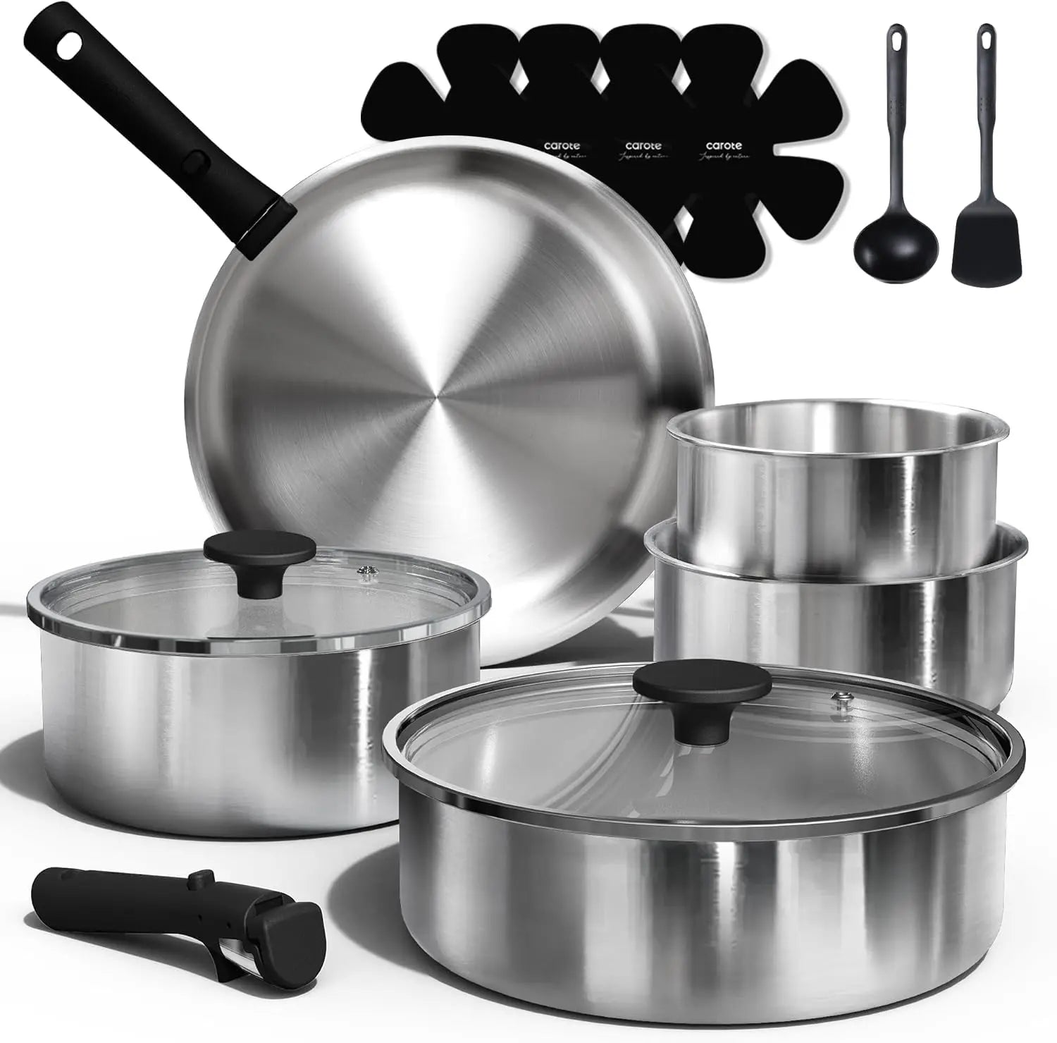 15pcs Induction Kitchen Cookware Sets with Removable Handle