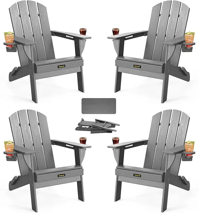 wooden Folding Adirondack Chair Set of 4