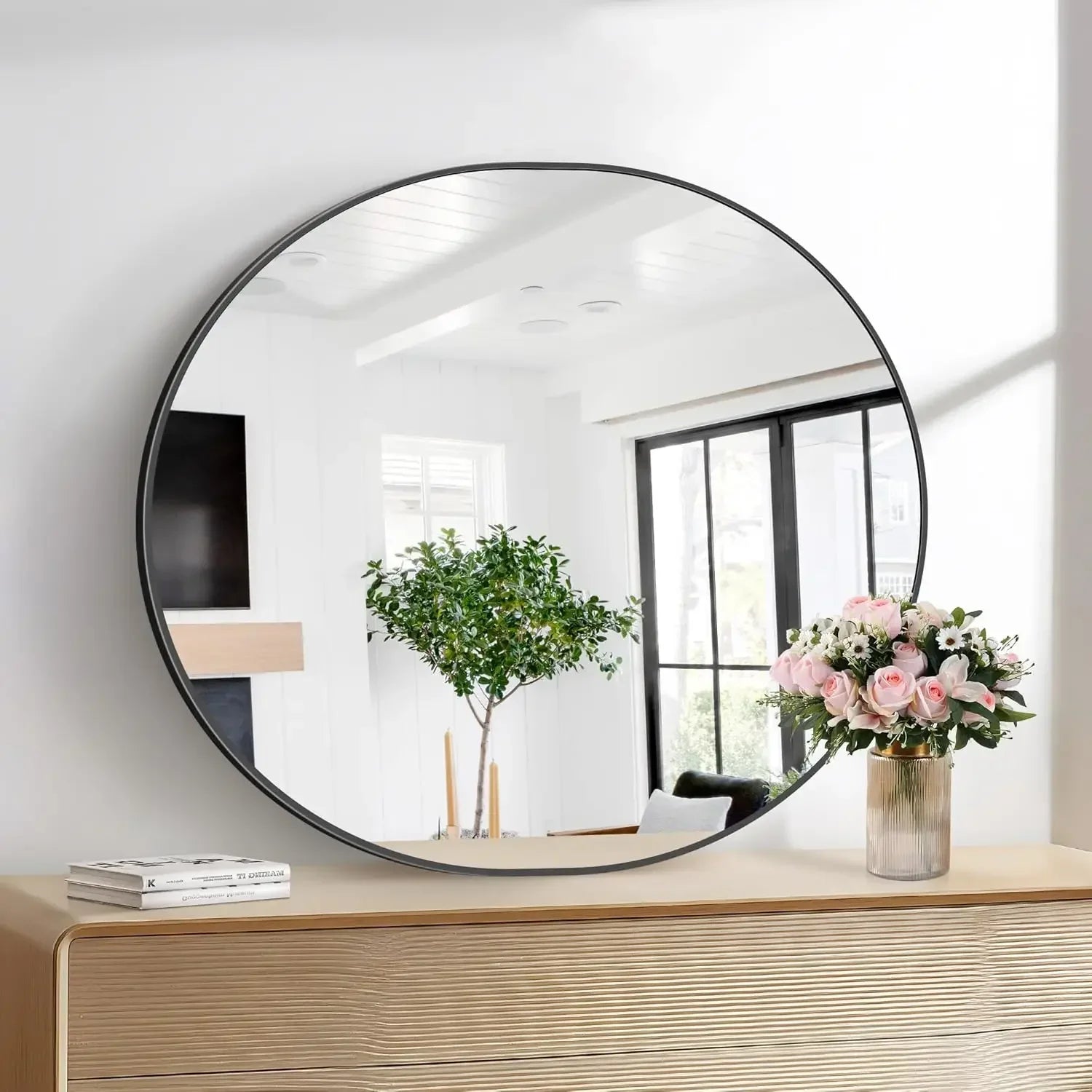 36x40 Inch Black Oval Mirror