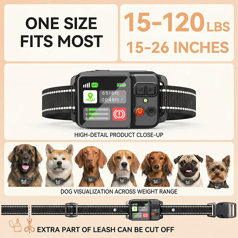 Dog Electronic Fence | Outdoor GPS Fencing System | Waterproof Wireless Fence | Dog Training Collar | Adjustable Warning Intensity | Fence Radius: 33–999 Yards | Rechargeable