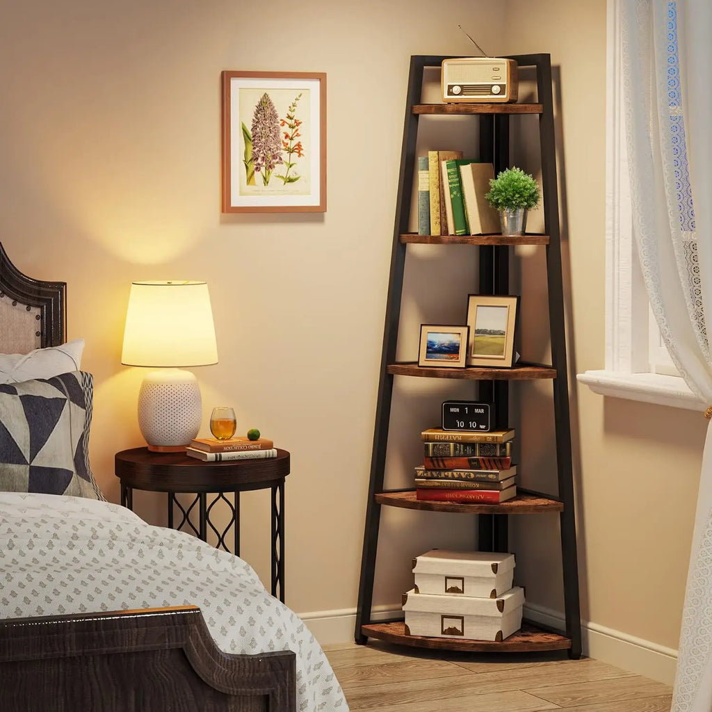 5 Tier 70" Rustic Industrial Corner Shelf