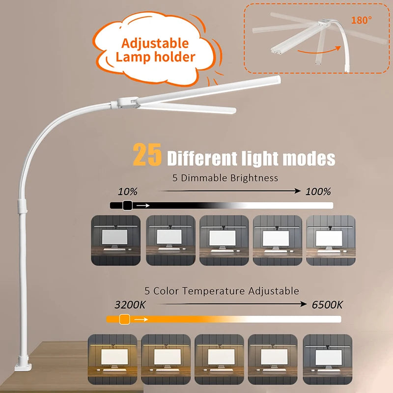 Architect Desk Lamps Office 24W Brightest 5Color Modes and 5 Dimmable Eye Protection lamp