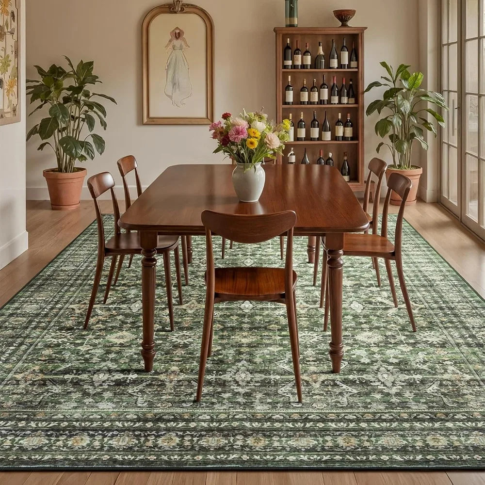 8x10 Area Rug for Living Room, Green Washable Large Rugs with Non-Slip Backing ,Soft Boho Carpets