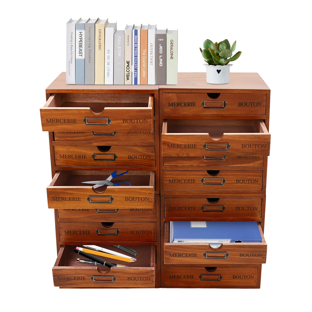 16 Drawers Drawer Organizer Brown Wooden Storage Box Living Rooms Bedroom