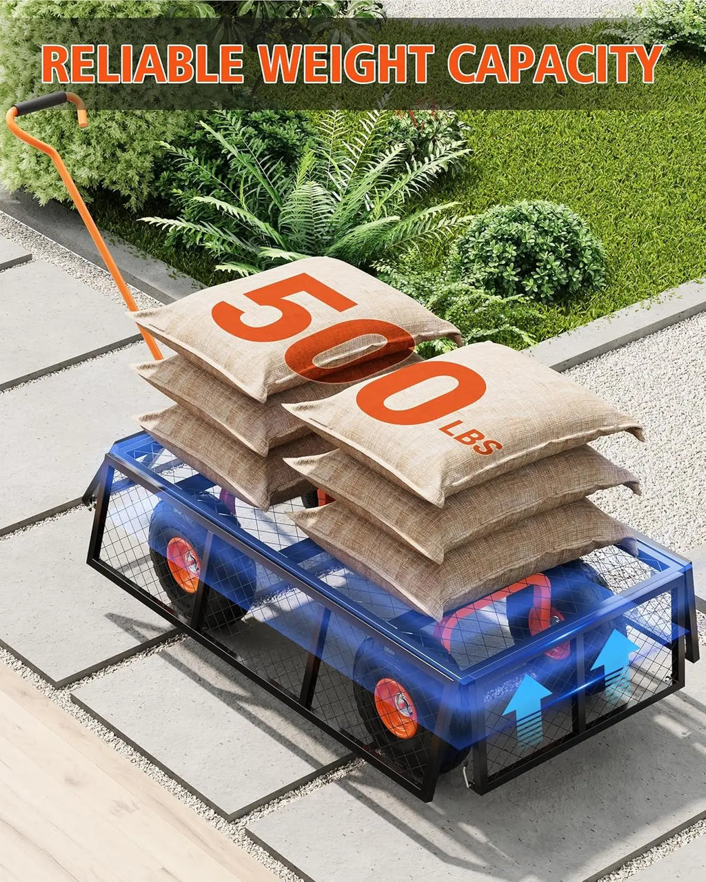 Heavy Duty Steel Garden Cart, 500 LBS Capacity 3 in 1 Pullable Garden Wagon with 10 in Wheels, for Gardening Soil, Tools, and Pl