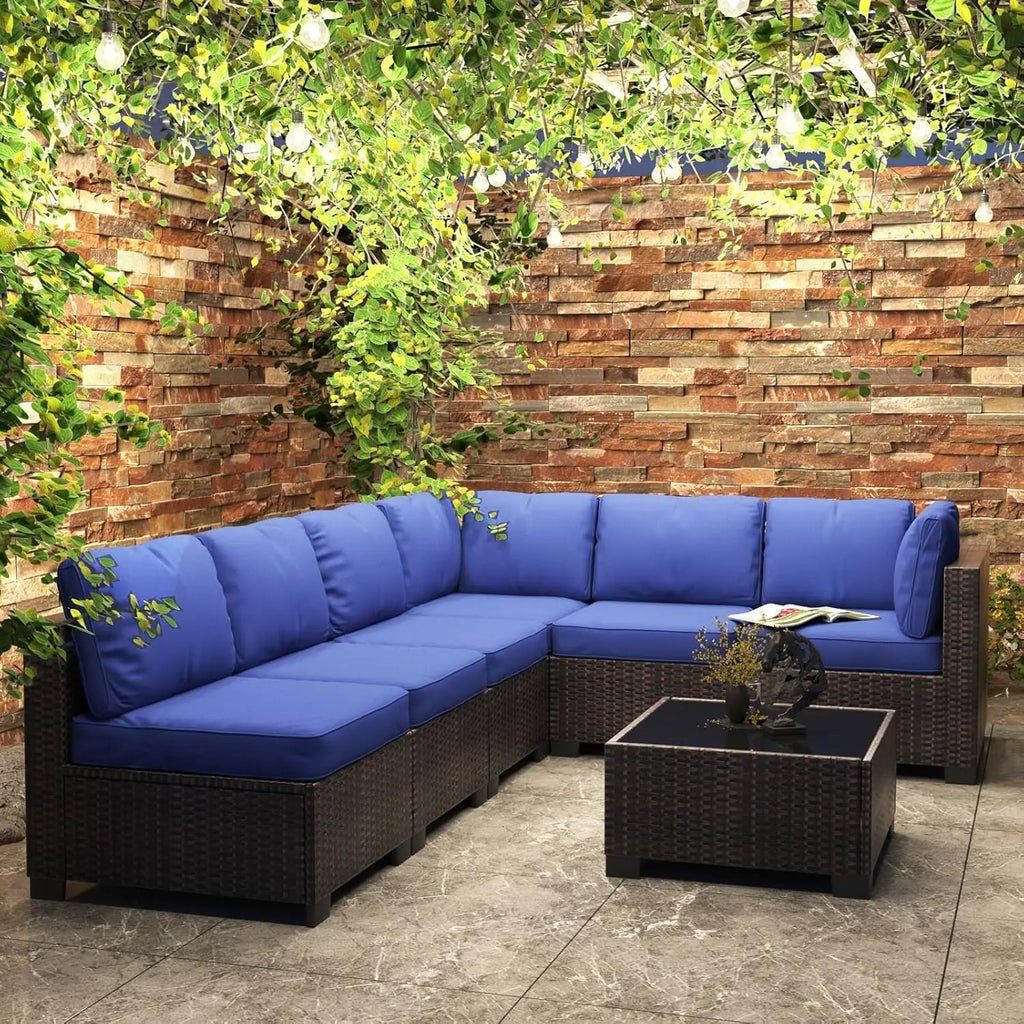 7-Piece Rattan Wicker Sectional Modular Conversation Sofa Set