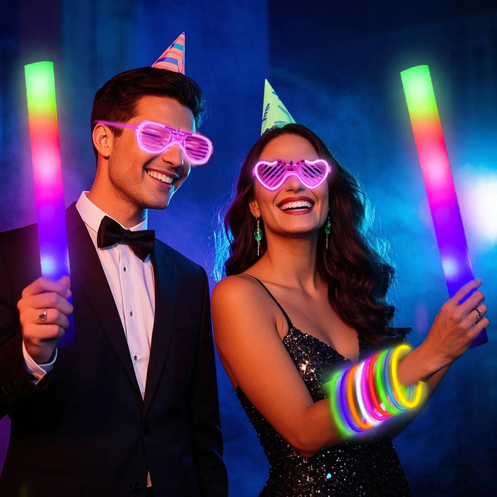 166-Piece Glowing Party Decoration Set - 12 Led Glasses, 16 Foam Sticks, 40 Finger Lights, 100 Glow Sticks, Suitable for Weddings and Halloween