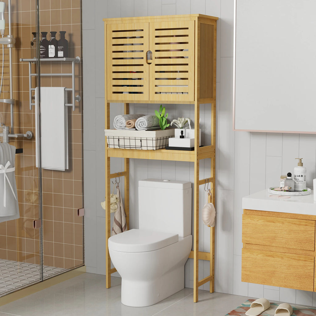 Tall Bathroom Cabinet Organizer with Cupboard and Adjustable Shelves