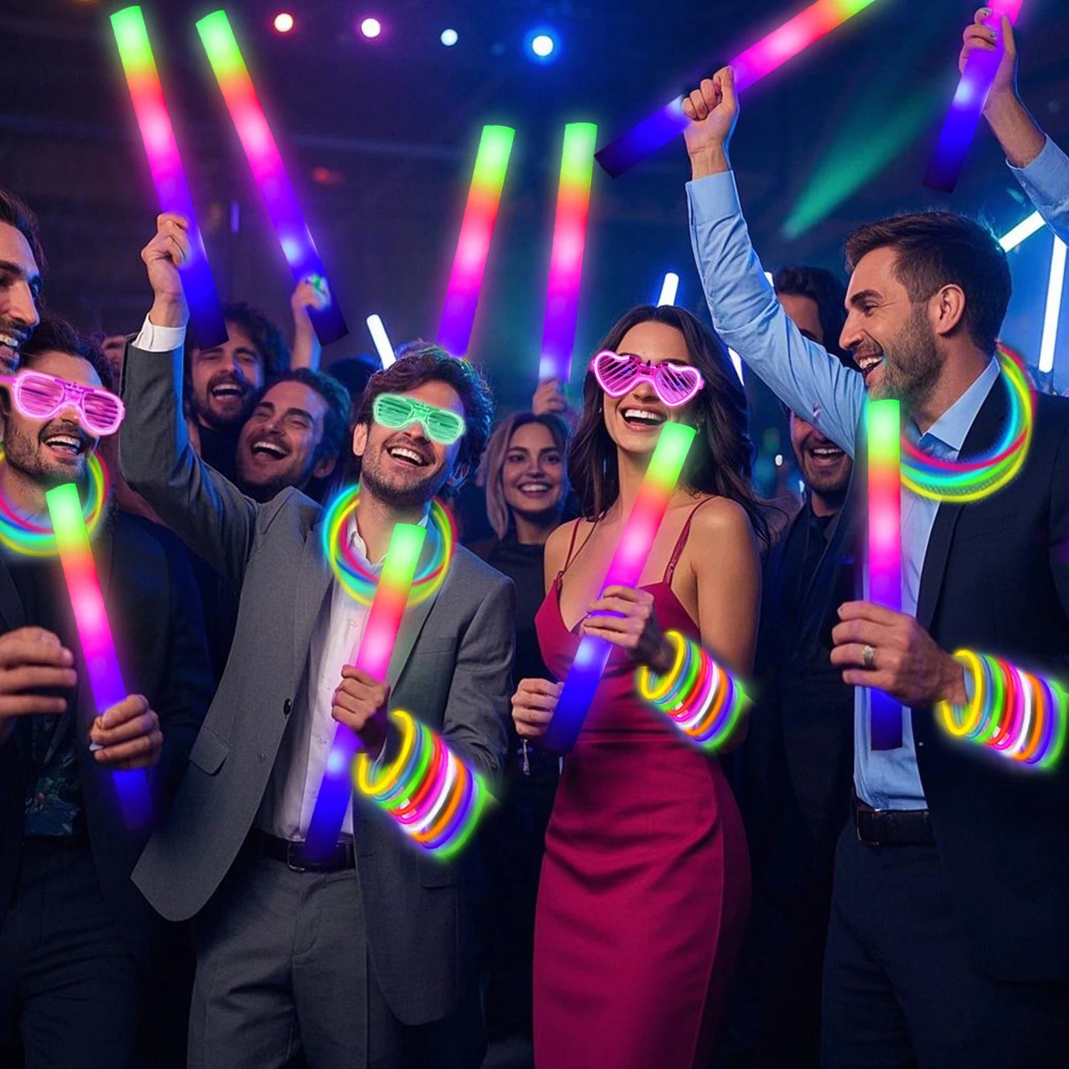 166-Piece Glowing Party Decoration Set - 12 Led Glasses, 16 Foam Sticks, 40 Finger Lights, 100 Glow Sticks, Suitable for Weddings and Halloween