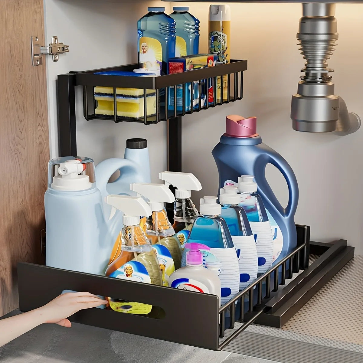 1/2pcs Sliding Pull-out Metal Cabinet Sorting Rack | Lower Sink Kitchen Storage