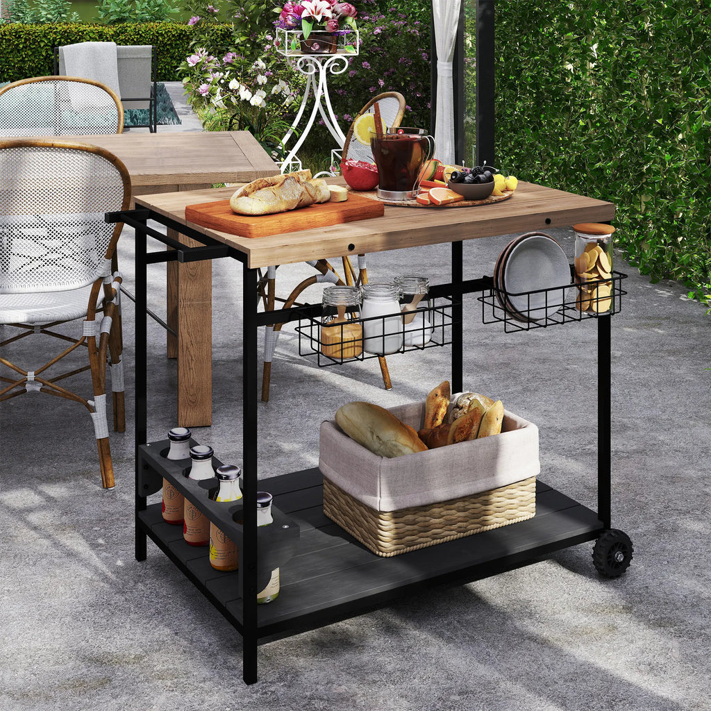 Patio Serving Cart with Wine Holders Natural