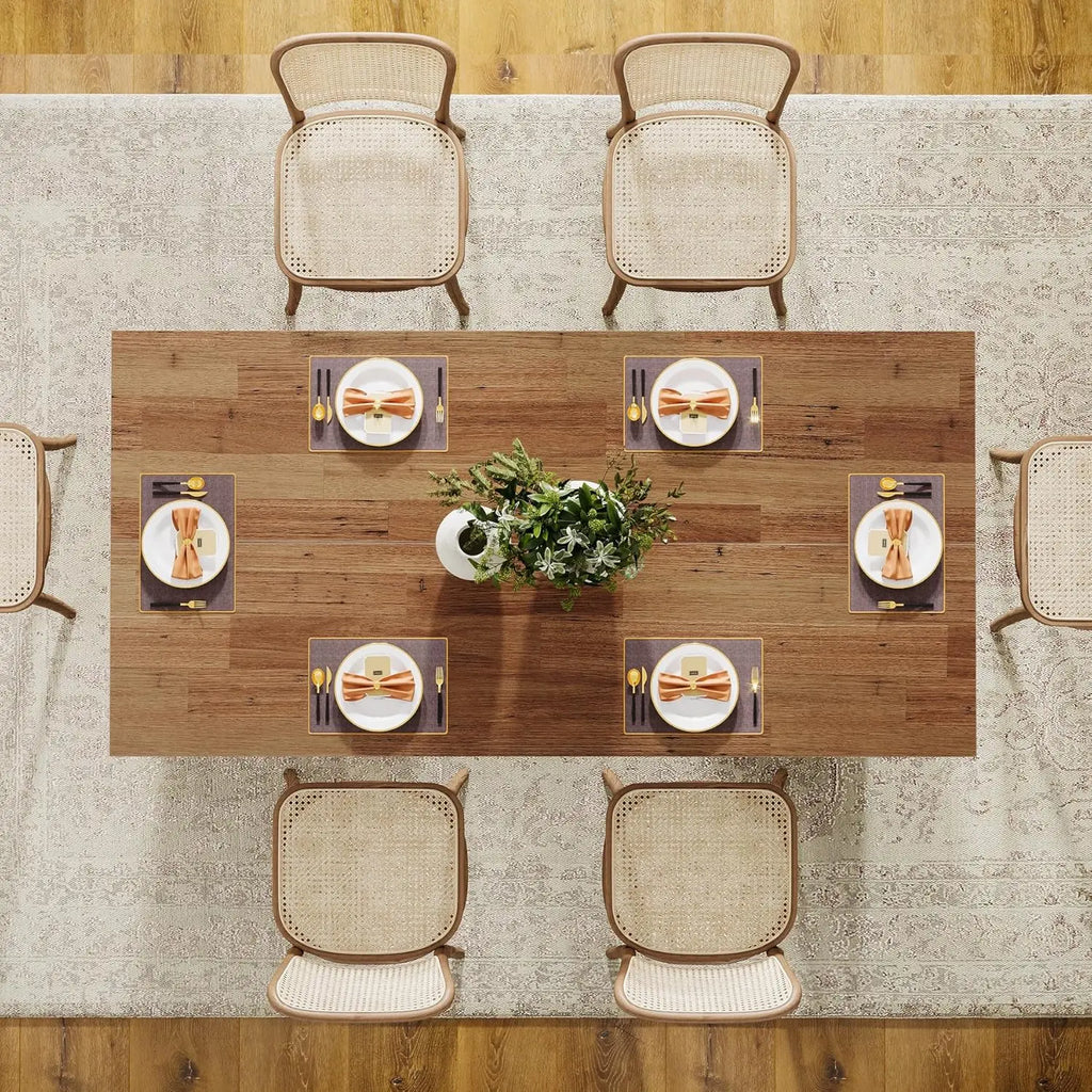 Farmhouse Dining Table for 4 to 6 People, 63-inch Rectangle Wooden Kitchen Table with Large Tabletop and Heavy Duty,