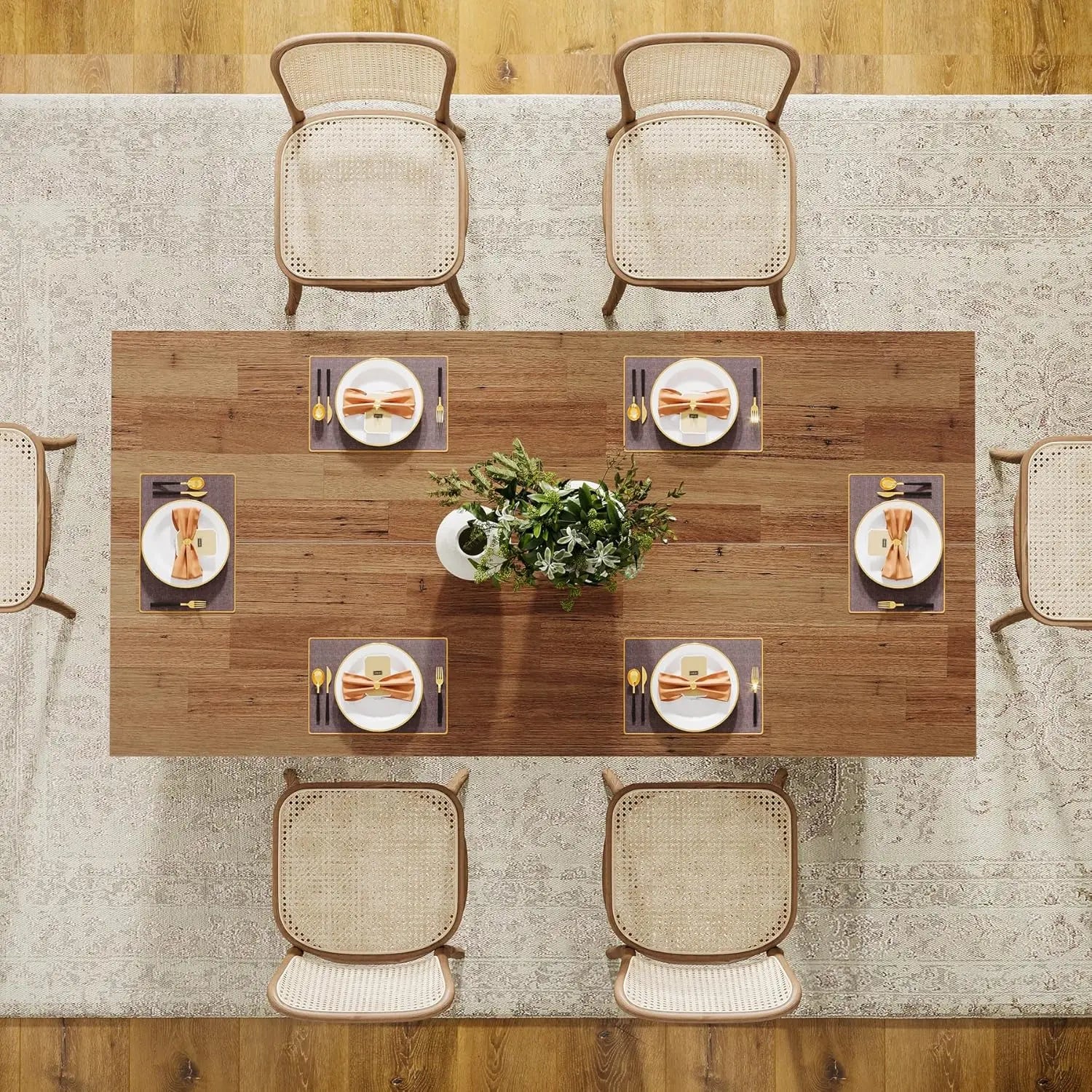 Farmhouse Dining Table for 4 to 6 People, 63-inch Rectangle Wooden Kitchen Table with Large Tabletop and Heavy Duty,