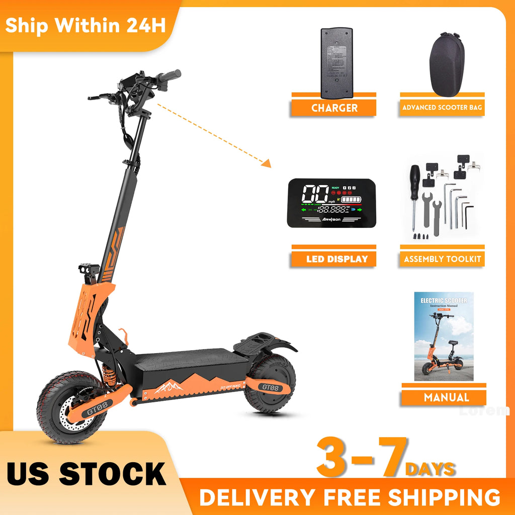 Adult Electric Scooter 5600W Motor Top Speed 46MPH, 60V27AH, 11 Inch Off-Road Tires Sport Commuter Folding E Scooter
