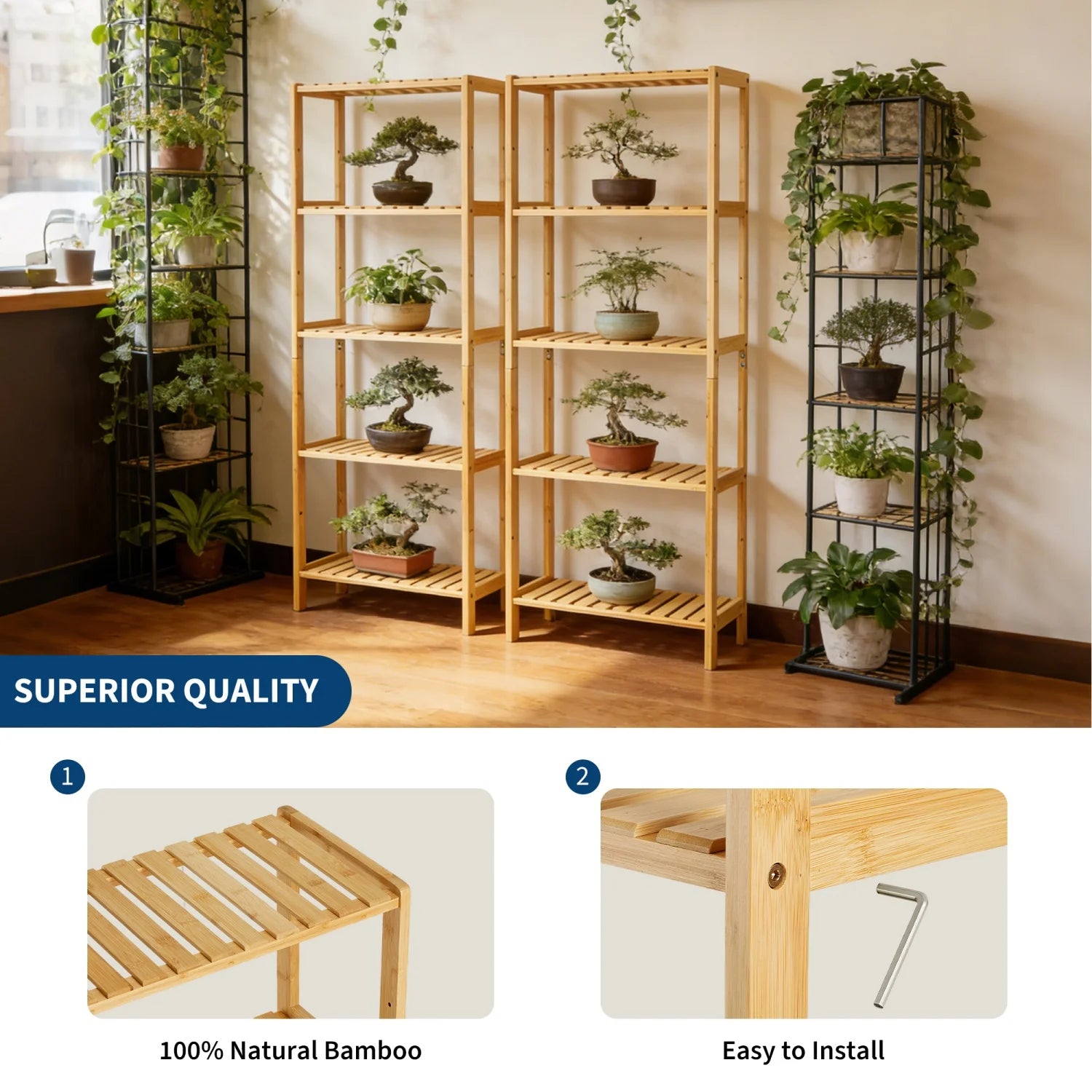 5-Tier Wide Bamboo Shelf