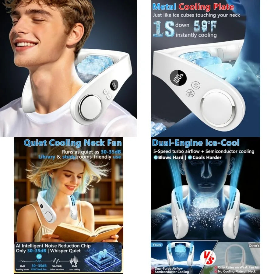 Neck Fan with Cooling Plate-24H Quiet Powerful Fans that Blow Cold Air-5 Speed and Power LED Display