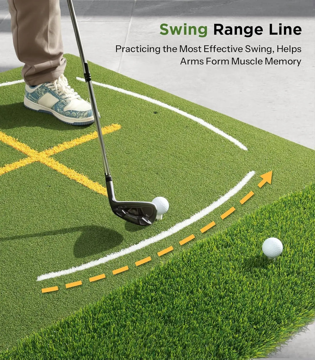 Hitting Mat with Standing Guide-Line & Swing Line, 5x4ft Thickened Green Turf