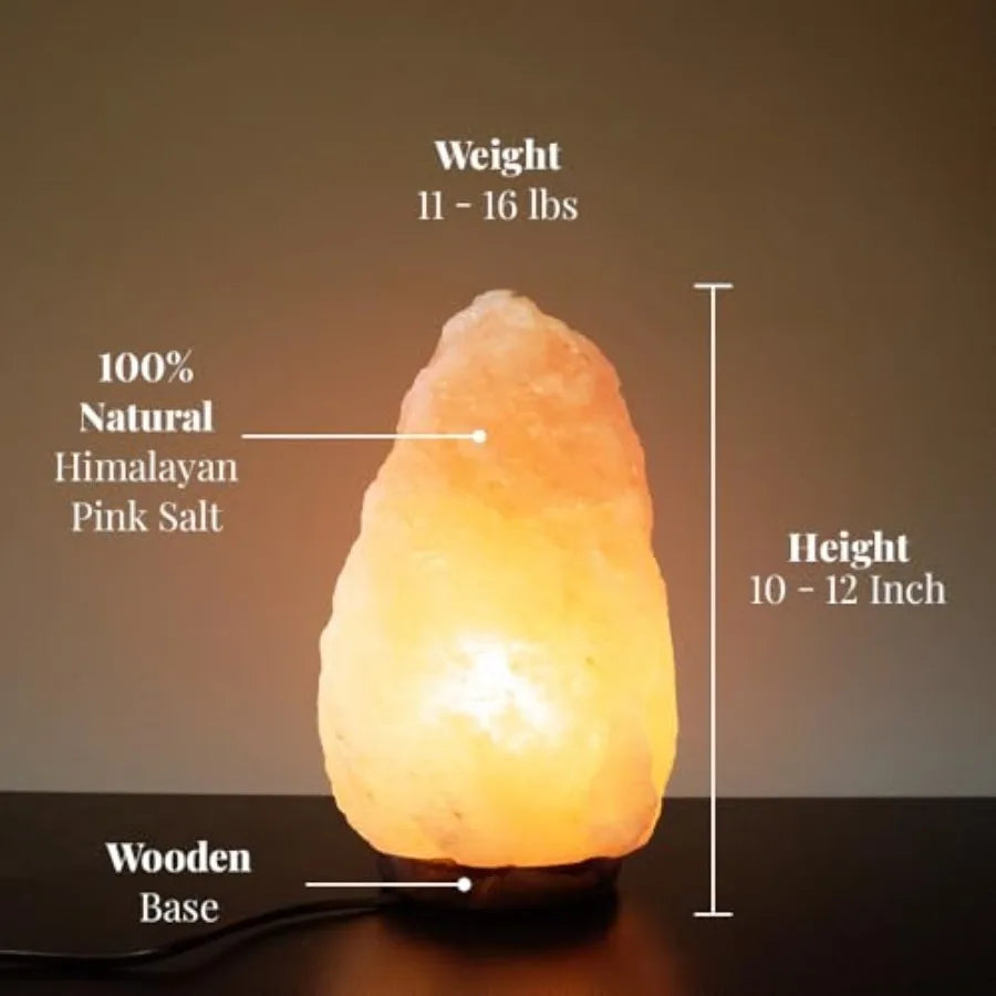 10 12 Inch Tall, 11 15 lbs Himalayan Pink Salt Lamp 100% Authentic Natural Hand-Carved Crystal Rock Salt Lamp with Wooden Base,