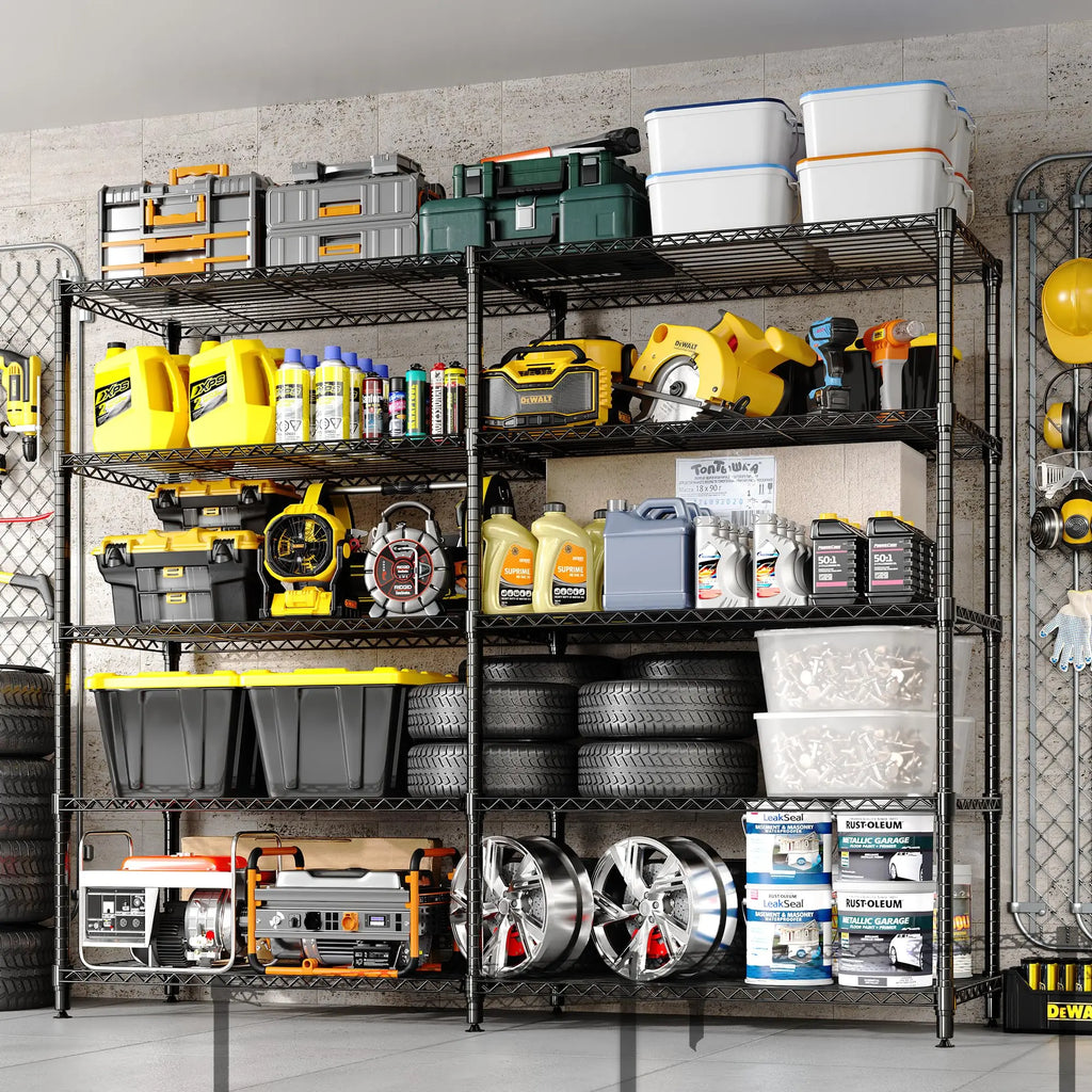 5-Tier Heavy Duty Wire Rack Shelving Unit for Garage Kitchen Storage, 15.7"D x 71"W x 70.5"H Adjustable Shelf for Basement & Pantry Room