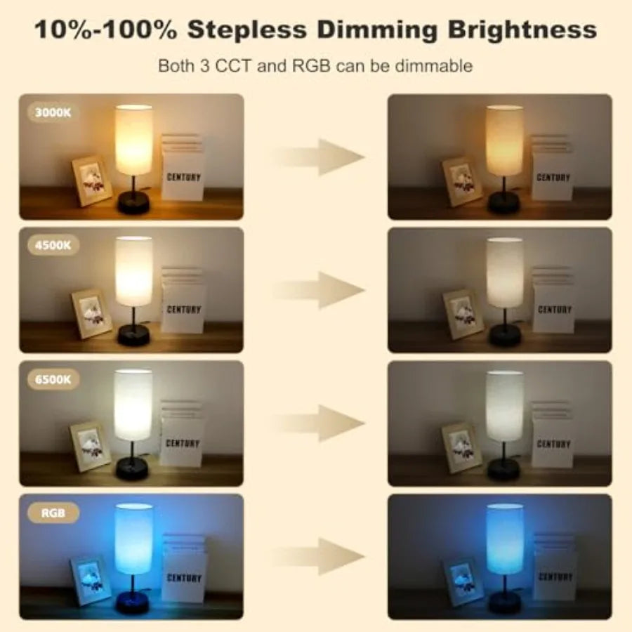 Table Lamp Set of 2,  Color Changing, Stepless Dimmable Small Bedside Lamp for Reading, Ambience