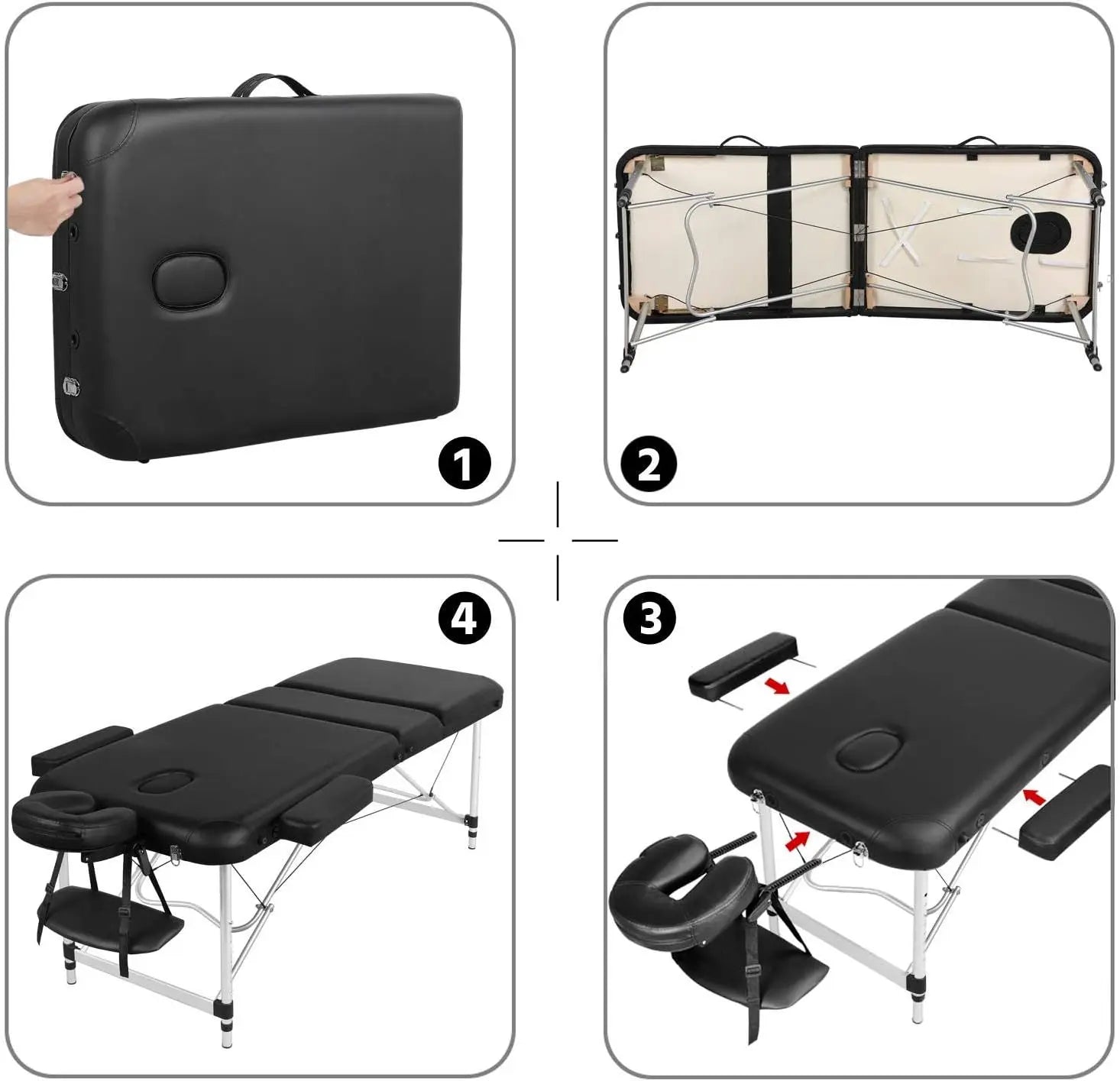 Portable Massage Table Adjustable 3-Fold Spa Bed 28in Wide Black