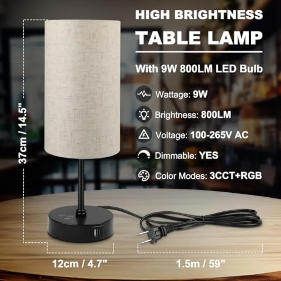 Table Lamp Set of 2,  Color Changing, Stepless Dimmable Small Bedside Lamp for Reading, Ambience