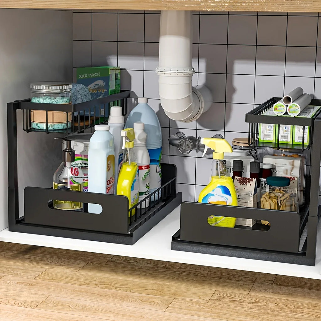 1/2pcs Sliding Pull-out Metal Cabinet Sorting Rack | Lower Sink Kitchen Storage