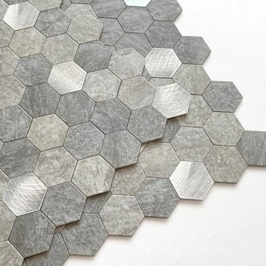 Hexagon Peel and Stick Backsplash Tiles Kitchen Self-Adhesive Metal and Marble Honeycomb